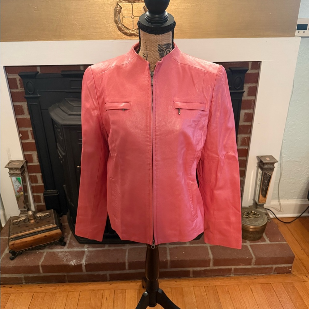 Women's Pink Leather Zip-Front Jacket